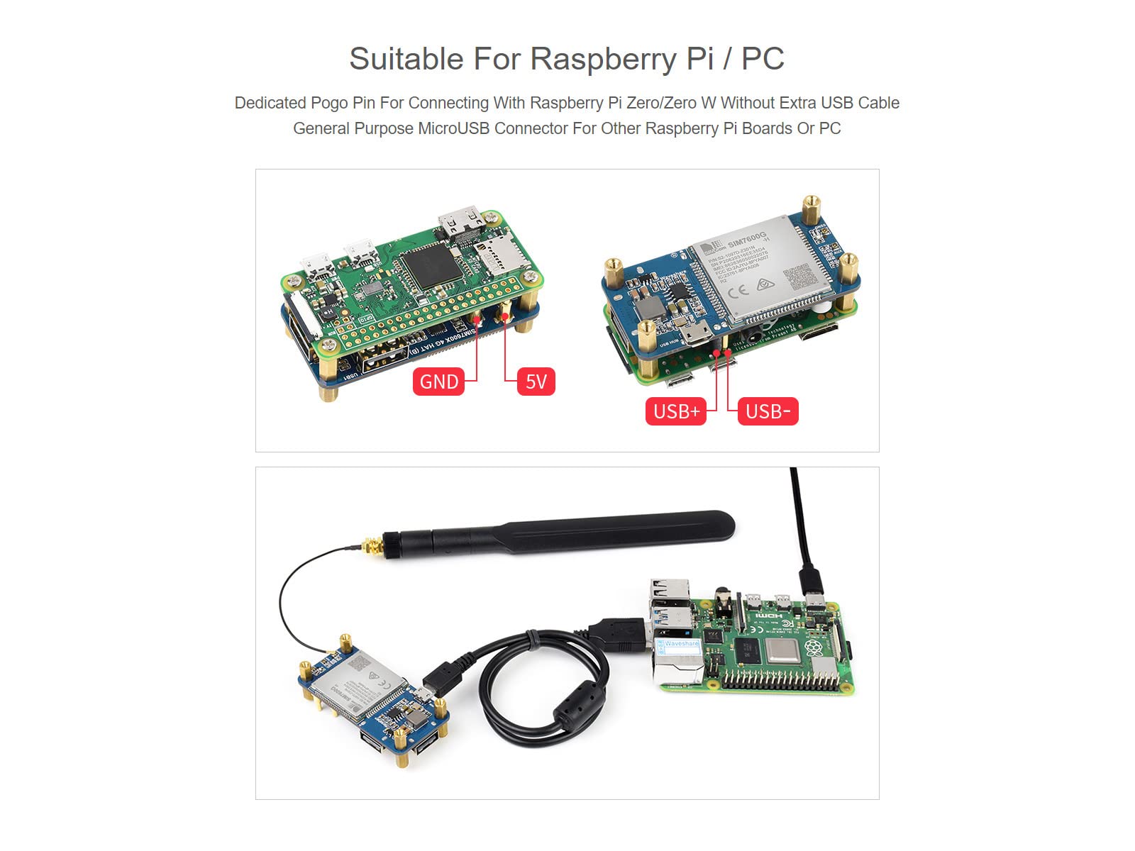 Waveshare 4G HAT for Raspberry Pi, Supports LTE Cat-4, Global Band